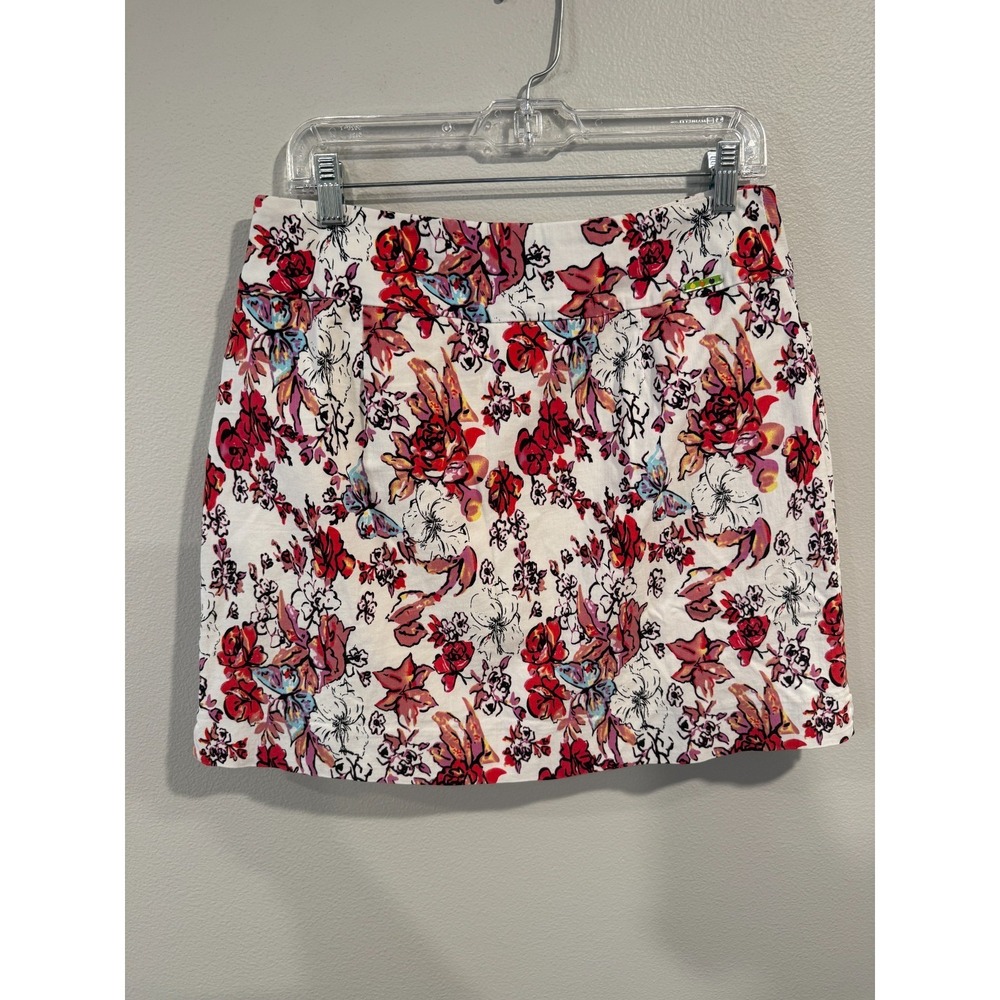 Swing Control Skirt Women's Size 10 White Red Floral Rayon Stretch High‎ Waisted - Picture 2 of 10